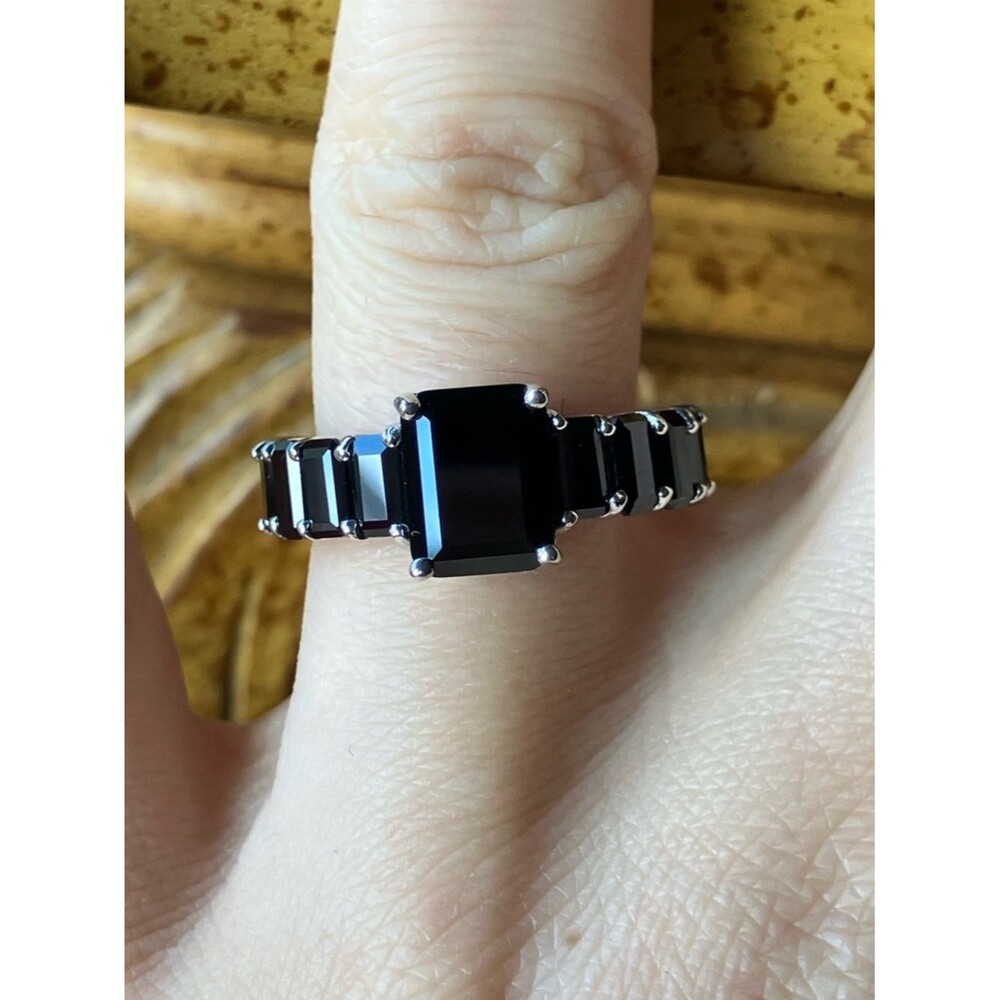 Natural Black Spinel Sterling Silver Ring Size 7